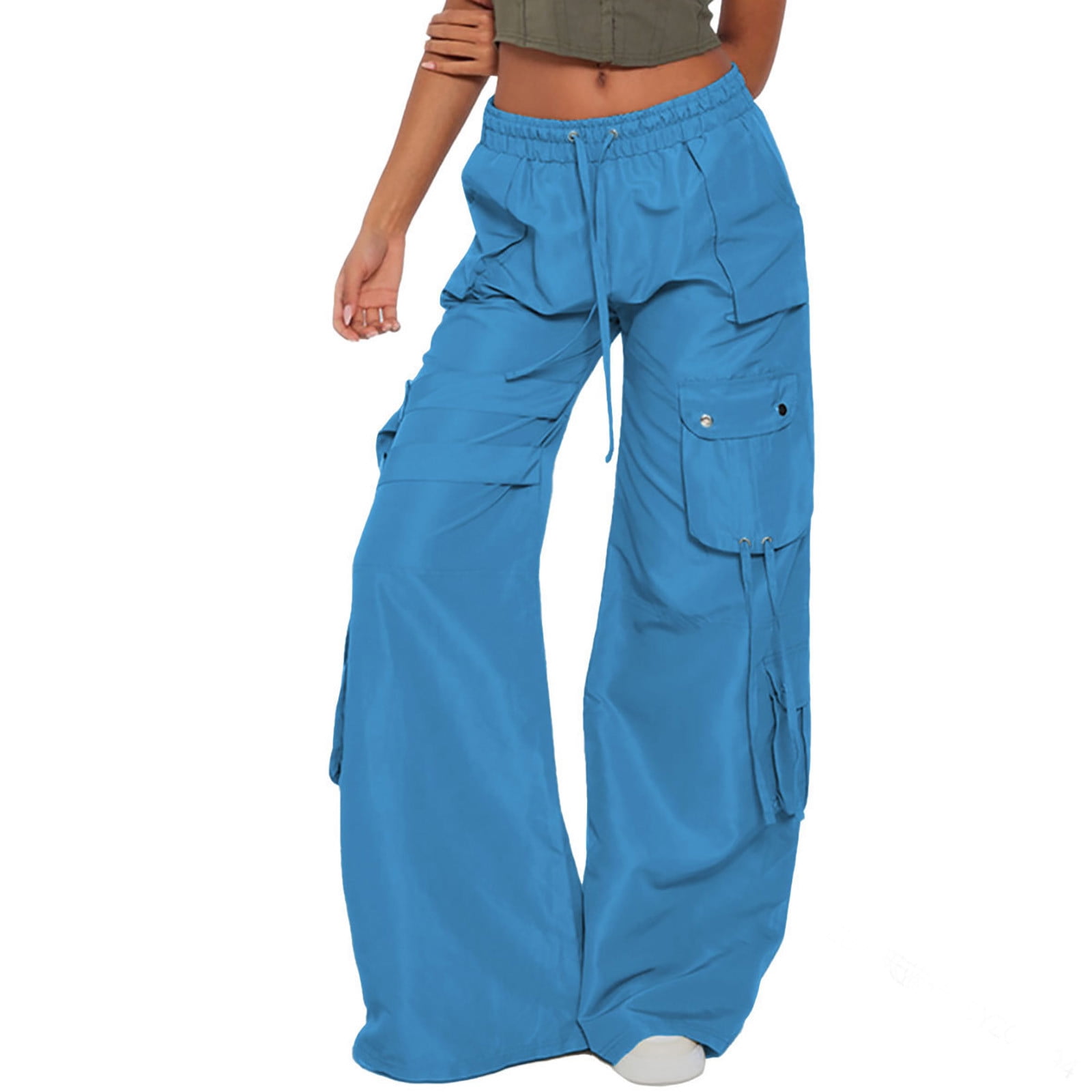 Women's Baggy Cargo Pants Low Waist Zipper Loose Fit Wide