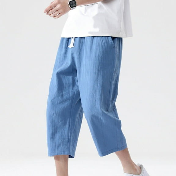 Viadha Cargo Pants for Men Under $20 Men's Fashion Drawstring Elastic Waist Pocket Casual Sweat Capris Pants