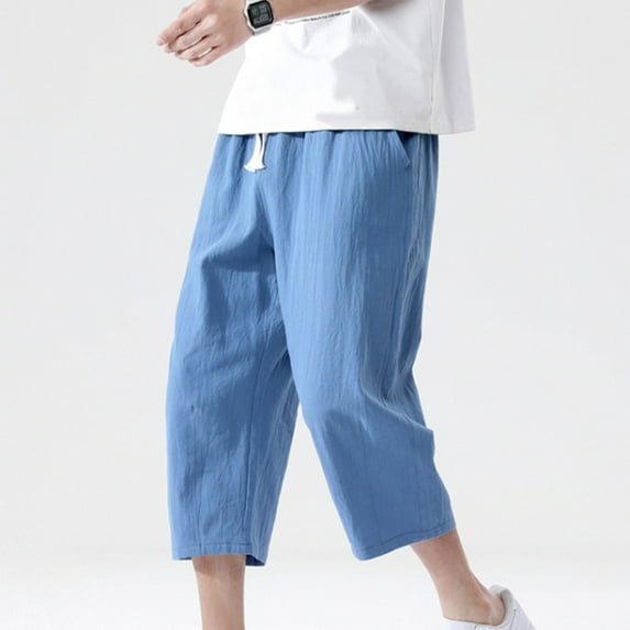 Viadha Cargo Pants for Men Men's Fashion Drawstring Elastic Waist Pocket Casual Sweat Capris Pants