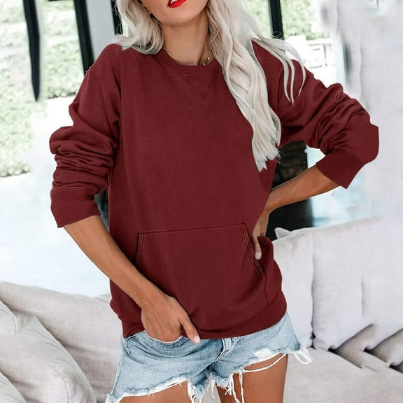 Viadha Casual Womens Sweatshirts Crewneck Long Sleeve Tops Oversized Pullover Sweatshirt for Women