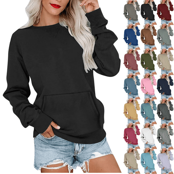 Viadha Casual Womens Sweatshirts Crewneck Long Sleeve Tops Oversized Pullover Sweatshirt for Women