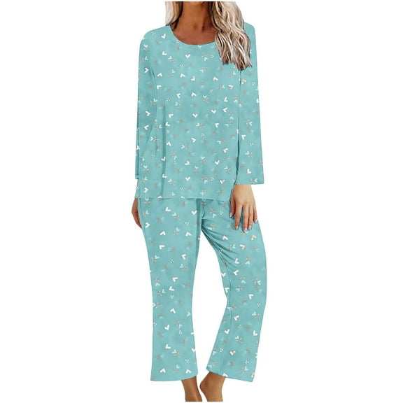 Viadha Cotton Pajamas for Women Set Ladies' Gradient Printed Casual Top Pants Pajama Set