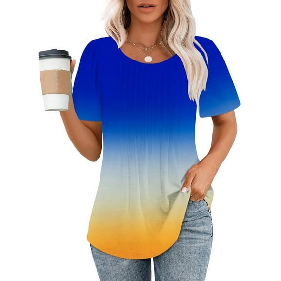 Viadha Cute Summer Tops Fashionable Women's Casual Short Sleeved Loose Round Neck Printed Top Summer Tops for Women