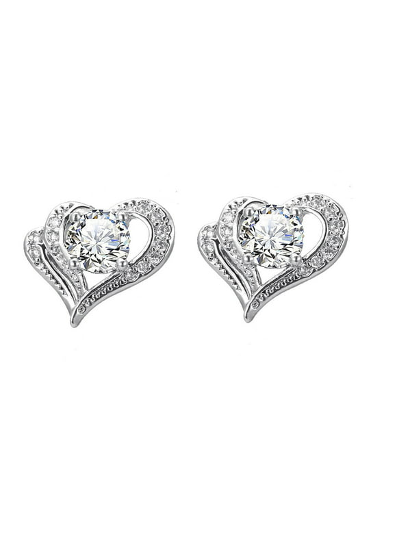Viadha Earrings for Women Women's Fashion Crystal Heart Earring Heart Ear Studs Jewelry Gift
