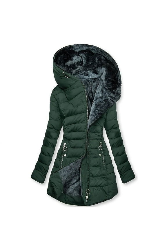 Womens Winter Coats Warm Puffer Jacket Solid Color Hooded Plush Cotton Coats for Women with Pockets