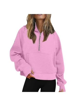 Yyeselk Half Zip Sweatshirts for Women Casual Fleece Long Sleeve Loose  Quarter Zip Up Comfy Solid Color Cropped Pullover Sweatshirt with Thumb  Hole