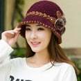 thumbnail image 1 of Viadha Fashion Women Lady Winter Warm Crochet Knitted Flowers Decorated Ears Hat, 1 of 2