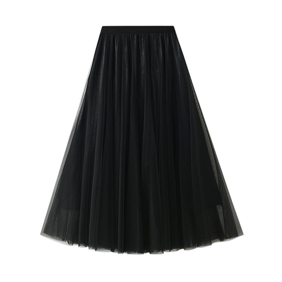 Viadha Fashion Women Long Vintage Tulle Skirt Solid High Waist Mesh Pleated A-Line Skirt