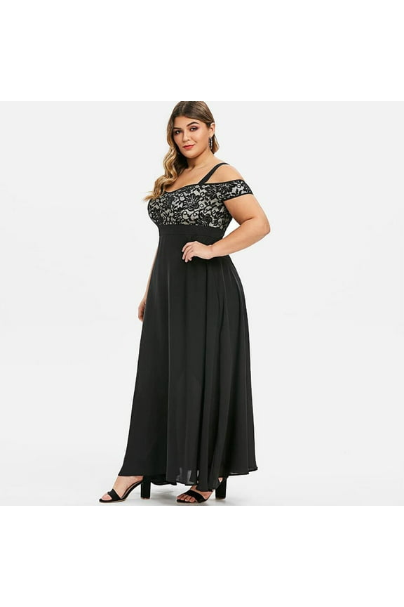 Homecoming Dresses Plus Size Women Sexy Ruffle Strapless Splicing Lace Splicing Short Sleeve Dresses