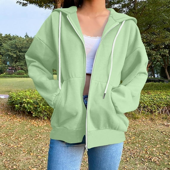 Viadha Lightweight Zip Up Hoodie Women Oversized Sweatshirt Long Sleeve Hooded Jacket Plus Size Fall 2025 Plain Hoodies