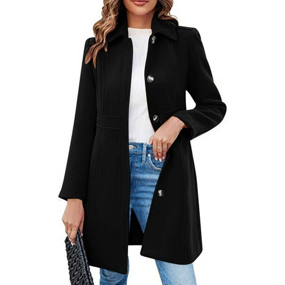 Viadha Long Coat Women Women's Solid Color Elegant Single Breasted Long Sleeved Lapel Winter Coat Pea Woolen Coat Jacket