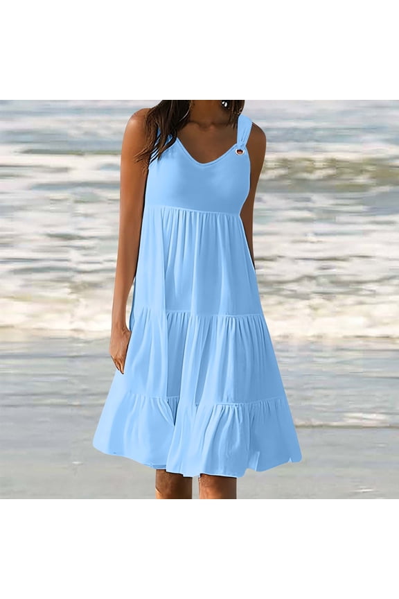 Long Dress Fashion Holiday Summer Solid Color Sleeveless Party Beach Dress