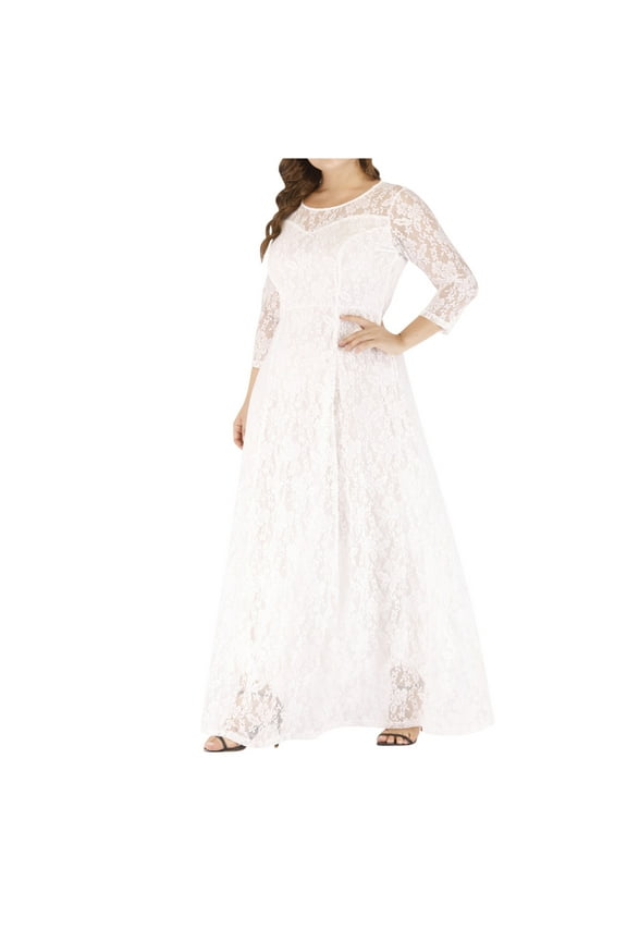 Long Dresses for Women Fashion Plus Size Seven Quarter Sleeve Lace Patchwork Round Neck Dress