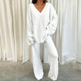 thumbnail image 1 of Viadha Lounge Sets for Women Two Piece Outfits Long Sleeve Solid Color Tops With High Waist Pants Baggy Warm Pajama Sets, 1 of 7