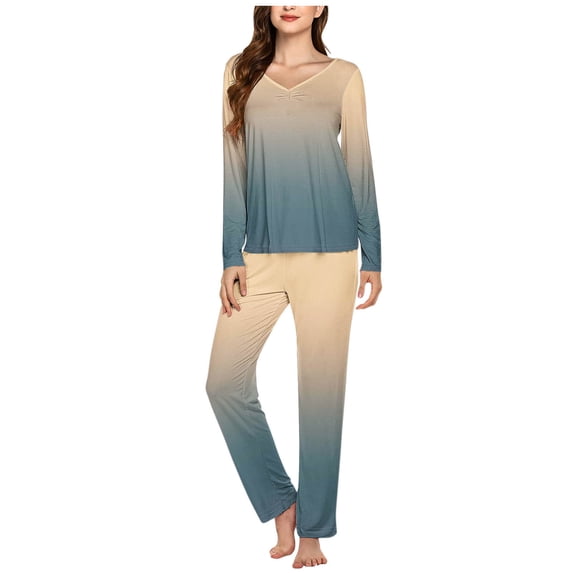 Viadha Matching Pajama Set for Women Ladies' Casual Solid Color Casual Top Pants Pajama Set