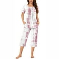 thumbnail image 1 of Viadha Matching Pajama Set for Women Women's Round Neck Print Short Sleeve Sleepshirt and Pants Sets Loungewear Pajamas with Pockets, 1 of 6