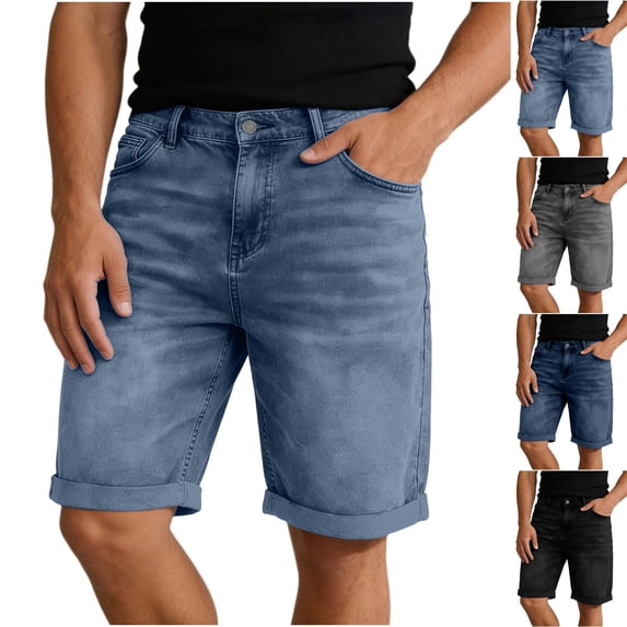 Viadha Mens Cargo Jean Shorts Casual Workwear Regular Fit Denim Shorts 5 Inch Summer Short Pants with Pockets