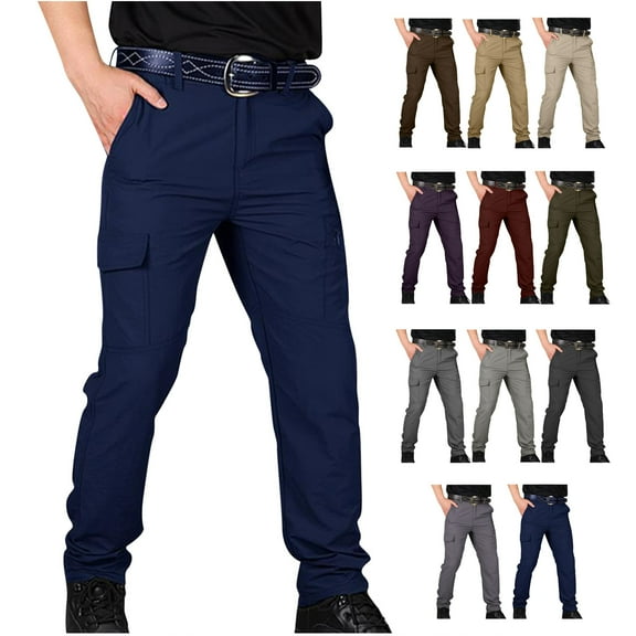 Viadha Mens Cargo Pants Elastic Waist Casual Multi-Pocket Sports Trousers Pants