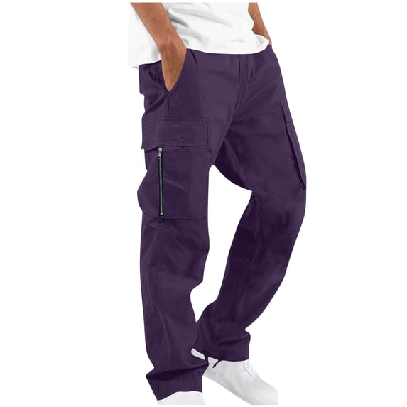 Viadha Mens Cargo Pants Elastic Waist Drawstring Stretch Loose Joggers Work Pants Solid Casual Outdoor Pants with Multi Pockets