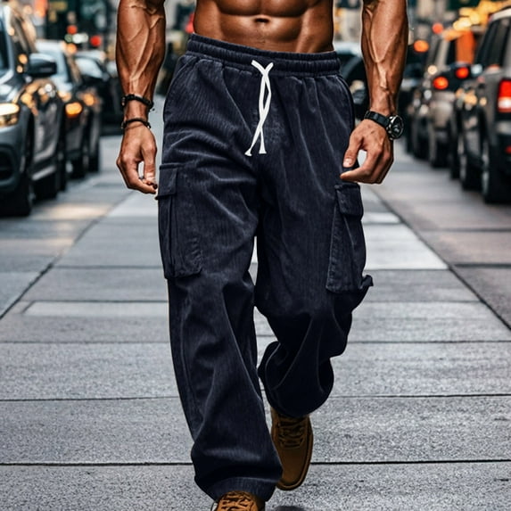 Viadha Mens Cargo Pants Men Solid Casual Elastic Strap Outdoor Fitness Pants Cargo Pants Trousers