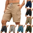 thumbnail image 1 of Viadha Mens Cargo Shorts Summer Cotton Solid Casual Work Shorts Elastic Waist Five Quarter Pants with Pockets, 1 of 10