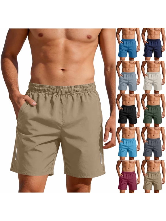 Mens Casual Shorts Solid Drawstring Elastic Waist Shorts Lightweight Breathable Summer Beach Shorts for Men