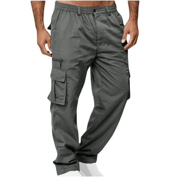 Viadha Mens Sweatpants Men Solid Casual Multiple Zipper Button Pockets Outdoor Straight Type Fitness Pants Cargo Pants Trousers