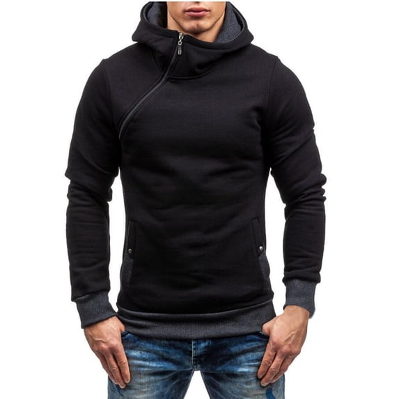 Men's Hoodies Sweatshirts Fashion Casual Solid Slant Zipper Pullover Hoodies with Pockets Fall/Winter Warm Clothing for Sports Fitness, Lounge and Work