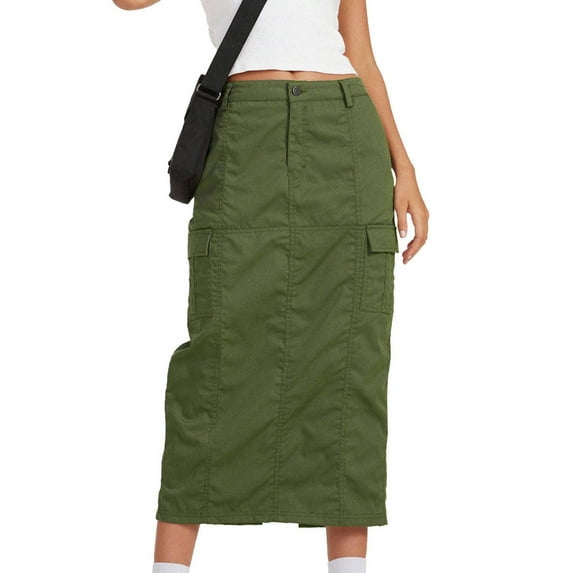 Viadha Midi Skirts for Women Summer Fashion Skirt High Waist Button Zipper Pockets Skirts
