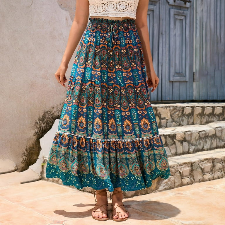 Viadha Mini Skirts for Women Casual Bohemian Hollow Out Printing Retro Style Elegant Skirt on Clearance Walmart