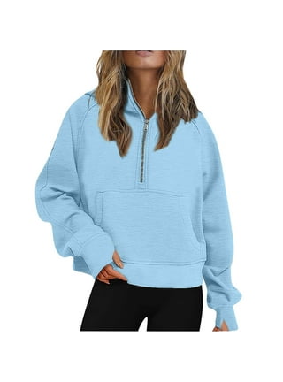 JUUYY Women Half Zip Pullover Sweatshirts Fall Winter Plus Size Long Sleeve  Casual Solid Quarter Zipper Fleece Lined Cropped Tops Sweater Pockets