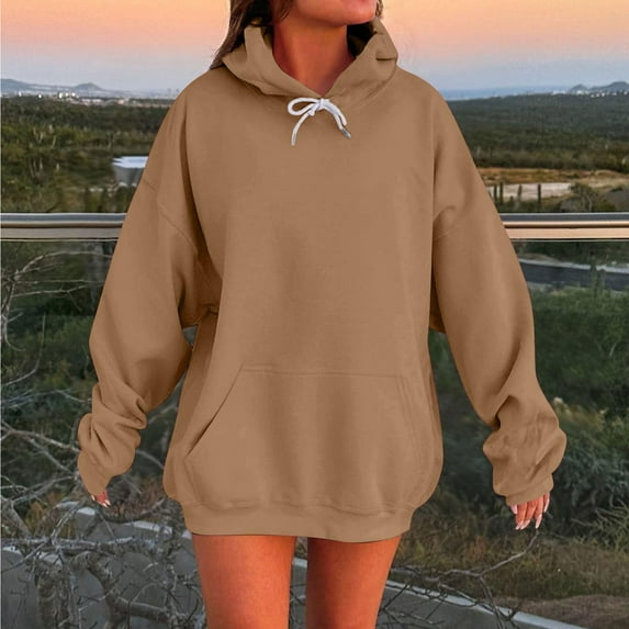 Viadha Oversized Hooded Sweatshirt for Women Solid Color Cute Hoodie Pullover Tops Sweaters Casual Comfy Fashion Clothes