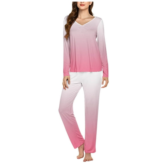 Viadha Pajama Sets for Women 2 Piece Ladies' Casual Solid Color Casual Top Pants Pajama Set