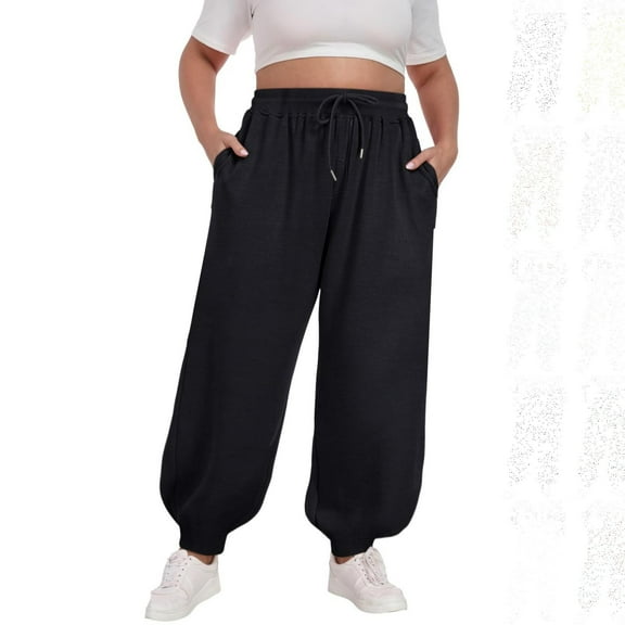 Viadha Plus Size Sweatpants for Women Casual Sweatpants Women Baggy Lounge Pants Bandage Elastic Waist Sweat Pants with Pockets