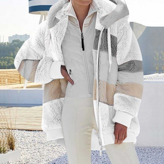 Viadha Plus Size Winter Coat Fashion Woman Long Sleeve Open Front Loose Outerwear Patchwork Blouse Coat Tops Pockets Blouse Womens Coats