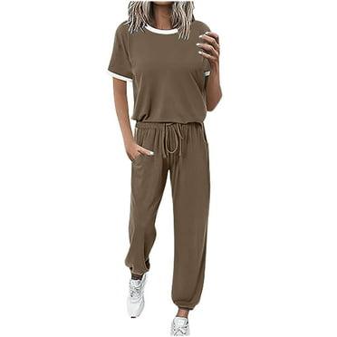 Viadha Short Sets for Women Fashion Casual Solid Color Round Neck Short Sleeved Long Pants Two-piece Set