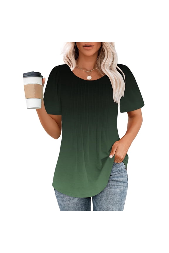Summer Crop Tops Fashionable Women's Casual Short Sleeved Loose Round Neck Printed Top Summer Outfits for Women 2024