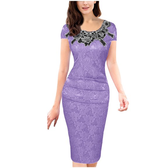 Viadha Summer Outfits for Women 2024 Women Versatile Comfort Temperament Short Sleeved Printing Patchwork Dress