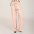thumbnail image 1 of Viadha Women Casual Solid Cotton Linen Drawstring Elastic Waist Long Wide Leg Pants, 1 of 5