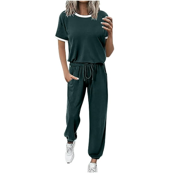 Viadha Summer Sets Women's Fashion Casual Solid Color Round Neck Short Sleeved Long Pants Two-piece Set