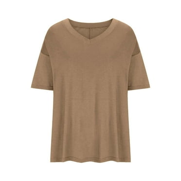 Viadha Summer Top Women's Casual Solid Color Short-Sleeved V-Neck Top Summer Blouses for Women 2024 on Clearance