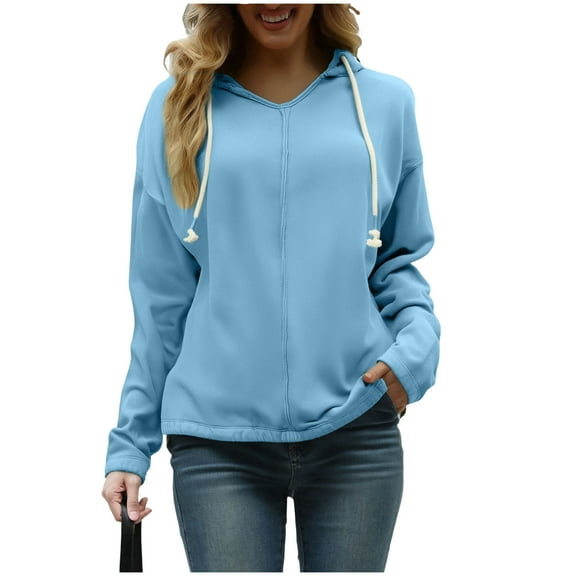 Viadha Sweatshirts under $10 Womens Plus Size Solid Hoodies Fall Fashion Casual Long Sleeve Hooded Sweatshirts Loose Comfy Trendy Pullover Tops Sweatshirt for Womenwith Pockets