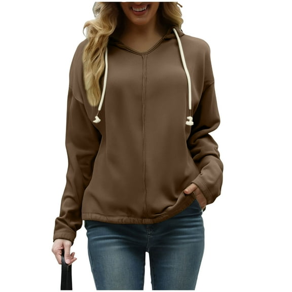Viadha Sweatshirts under $10 Womens Plus Size Solid Hoodies Fall Fashion Casual Long Sleeve Hooded Sweatshirts Loose Comfy Trendy Pullover Tops Sweatshirt for Womenwith Pockets