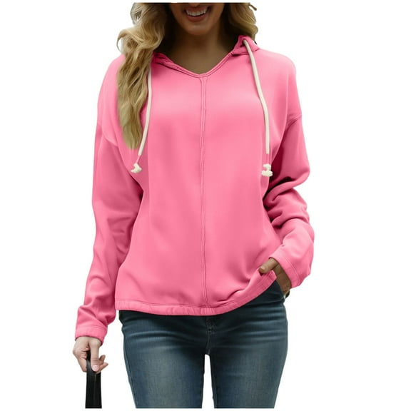 Viadha Sweatshirts under $10 Womens Plus Size Solid Hoodies Fall Fashion Casual Long Sleeve Hooded Sweatshirts Loose Comfy Trendy Pullover Tops Sweatshirt for Womenwith Pockets