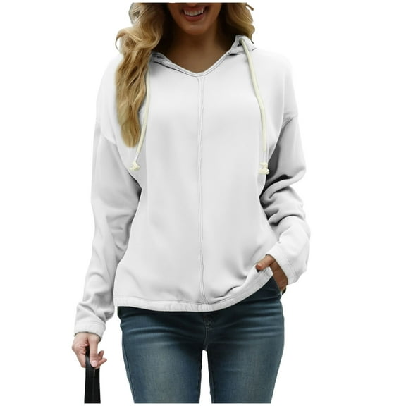 Viadha Sweatshirts under $10 Womens Plus Size Solid Hoodies Fall Fashion Casual Long Sleeve Hooded Sweatshirts Loose Comfy Trendy Pullover Tops Sweatshirt for Womenwith Pockets