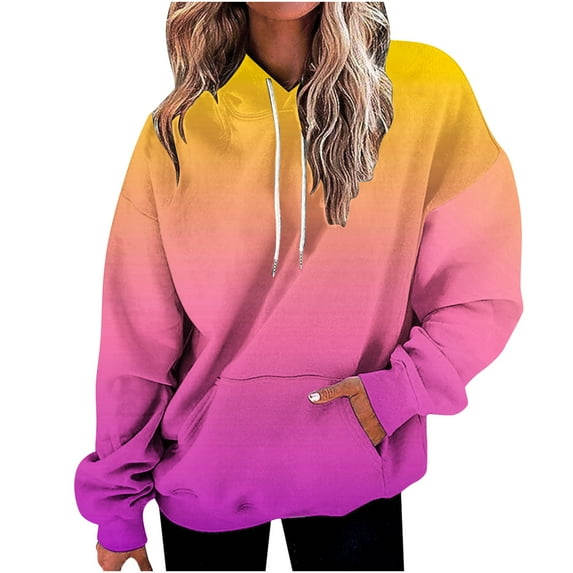 Viadha Sweatshirts for Women Plus Size Hooded Long Sleeved Button Pocket Printed Sweatshirts