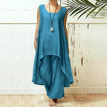 Viadha Two Piece Set Fashion Women Summer Square-Neck Solid Casual SLeeveless Top+ Pant Set