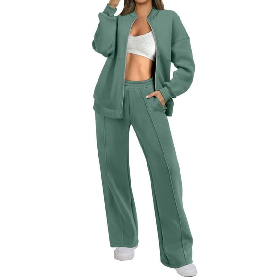 Viadha Two Piece Sets for Women Women 2 Piece Outfits Set Oversized Zip Up Sweatshirt Jacket Sweatpant Matching Sweat Sets Fall Sweatsuit