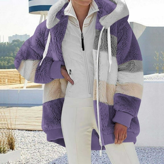 Viadha Winter Coat Women Fashion Woman Long Sleeve Open Front Loose Outerwear Patchwork Blouse Coat Tops Pockets Blouse Winter Coats for Women