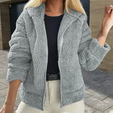 Viadha Winter Coats for Women Winter Warm Plush Solid Long Sleeve Tops Hooded Coats with Pocket Puffer Jacket Womens